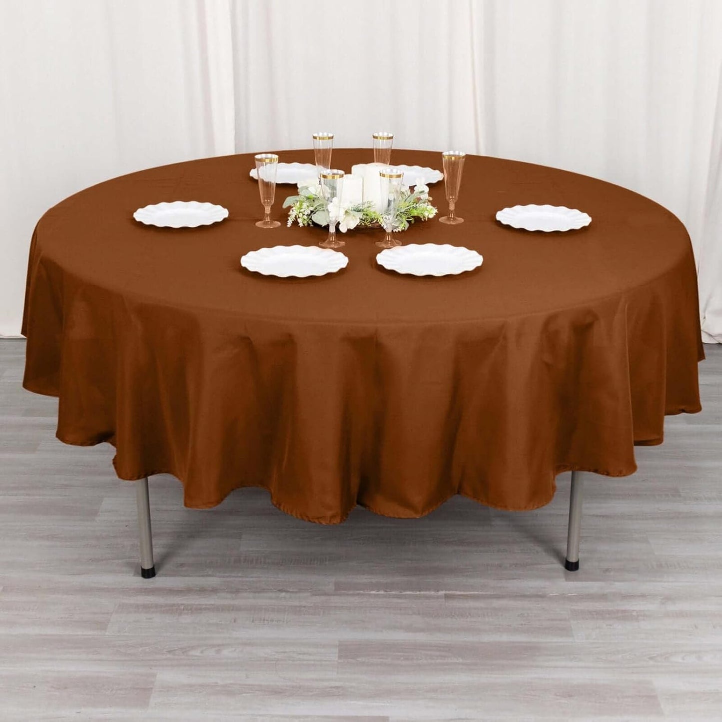 Efavormart Round Tablecloth, 90 Inch Stain & Wrinkle Resistant Washable Table Cloth, Decorative Polyester Fabric Table Cover for Banquet, Wedding, Dining- Brown