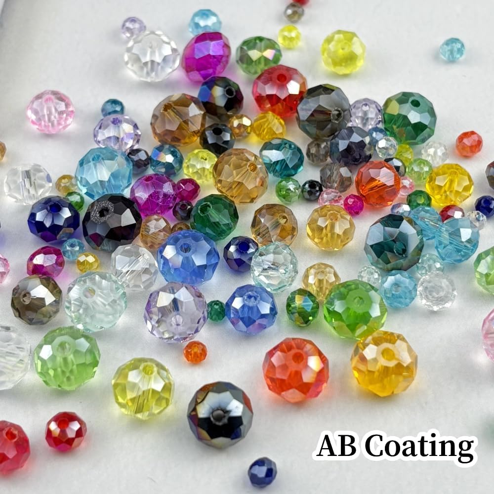 100pcs 8mm Crystal Glass Beads for Crafts Faceted Rondelle Glass Beads for Jewelry Making Crystal Spacer Beads for Necklaces Bracelets Earrings DIY Craft(Light Blue AB)