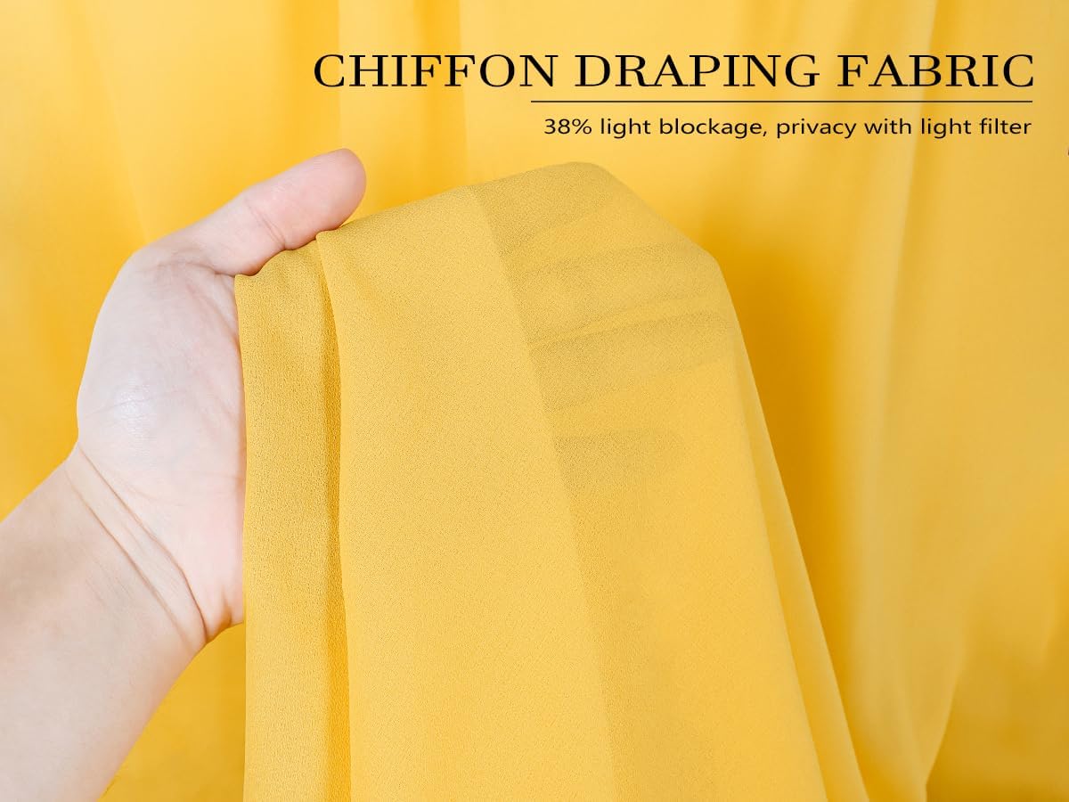 DUOBAO Chiffon Ceiling Drapes 20FT 6 Panels Gold Sheer Wedding Backdrop Curtains for Indoor Events Banquet Hall Tent Drapery Soft Draping Fabric for Arches Christmas and Photography