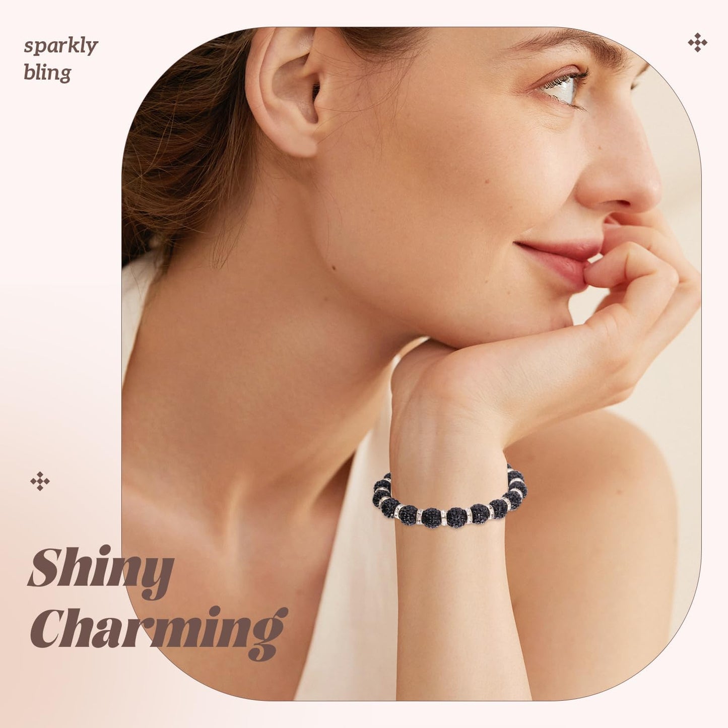 160pcs 10mm Rhinestone Beads for Jewelry Making, Black Shiny Round Disco Ball Beads Bulk, Sparkle Crystal Clay Christmas for Bracelet Baseball Necklace Earring Crafting and DIY