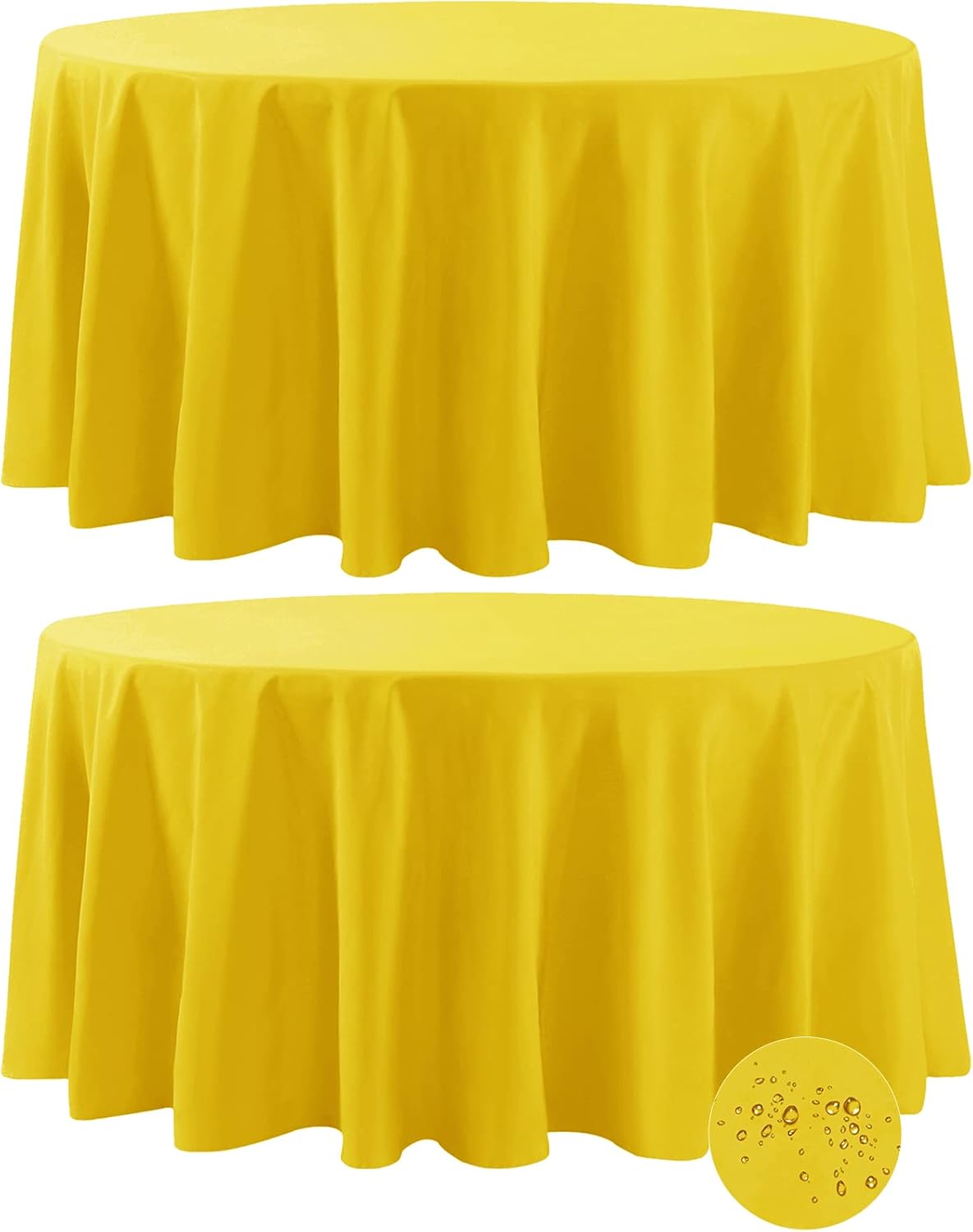 Fokitut 2 Pack Waterproof Round Tablecloth, 108 Inch, Stain Resistant and Wrinkle Polyester Table Cloth, Fabric Table Cover for Kitchen Dining, Wedding, Party, Holiday Dinner-Yellow
