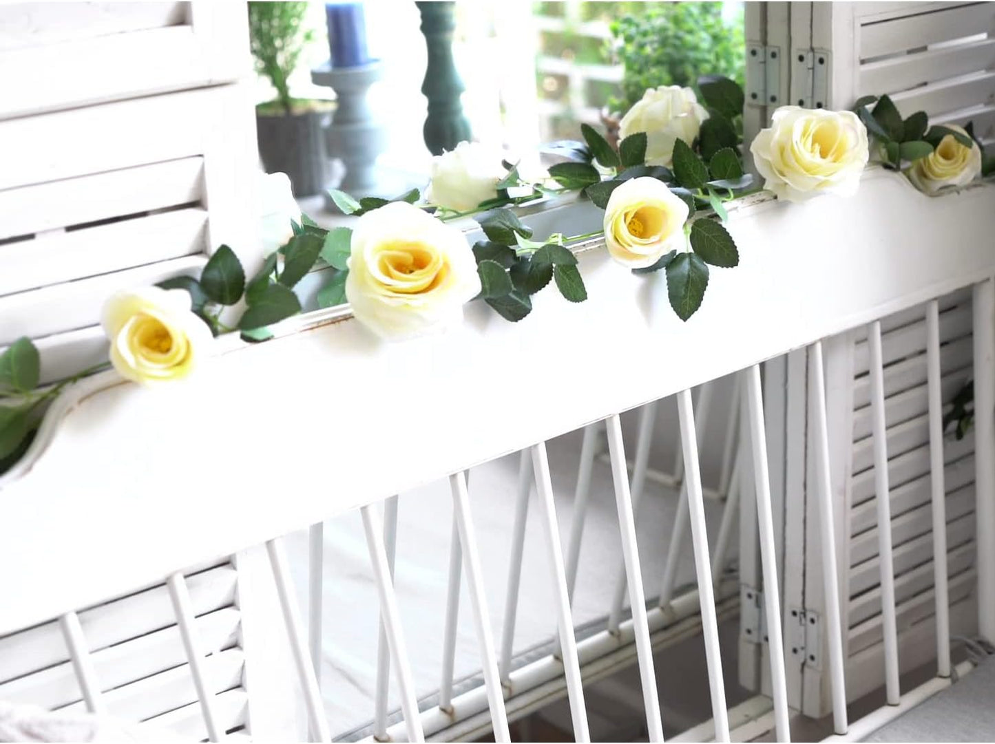 FiveSeasonStuff 29 Ft 4 Pack Rose Silk Flower Garland Artificial Flowers Decoration Hanging Floral Décor for Wedding Baby Shower Birthday Party Garden (Cream White)