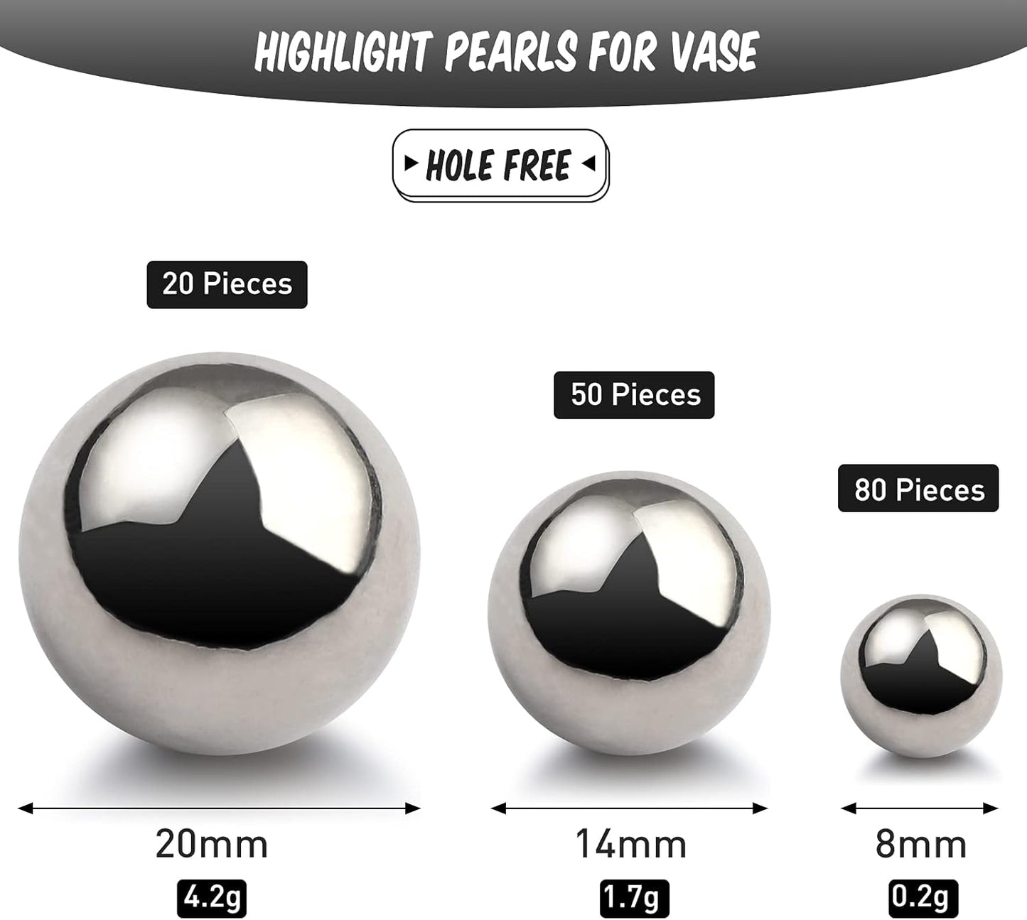 150 Pieces Vase Filler Faux Pearls Vase Makeup Beads No Hole Gloss Bead Mixed Sizes Round Pearl for Home Party Wedding Decor, 8/14/20 mm(Silver)