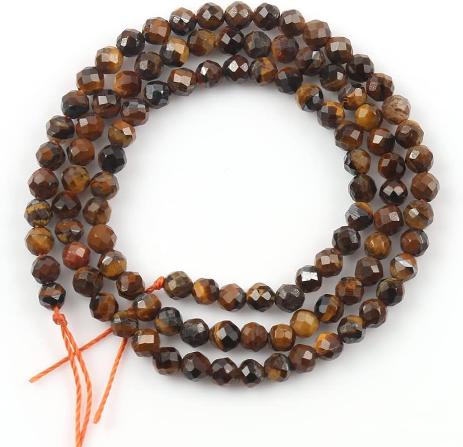 Song Xi 180pcs 2mm Natural Yellow Tiger Eye Gemstone Beads Faceted Round Loose Stone Beads for Jewelry Making