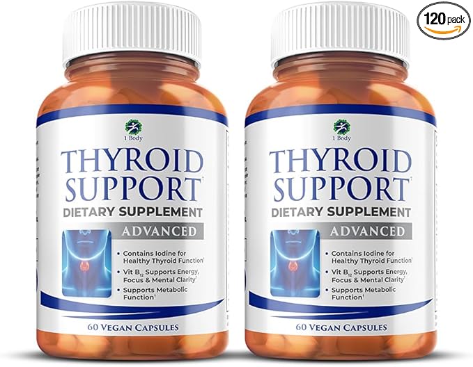 1 Body Thyroid Support Supplement with Iodine, Vitamin B12, Zinc, 60-Day Supply, 2 Pack