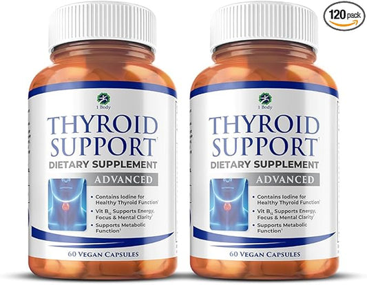1 Body Thyroid Support Supplement with Iodine, Vitamin B12, Zinc, 60-Day Supply, 2 Pack
