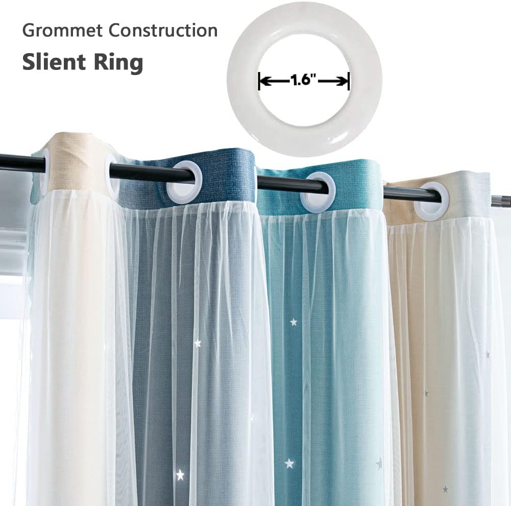 FANLI Ombre Rainbow Blackout Curtains for Kid Girls Bedroom Living Room Darking Stripe Double Layer Star Cut Out Wall Home Decor Gradient Grommet Window Curtains (Blue/Yellow, 52W x 63L)