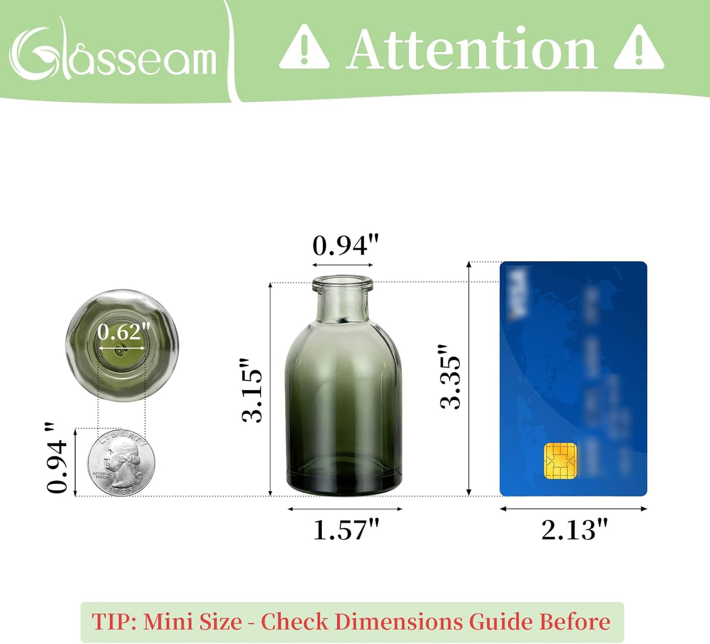 Glasseam Bud Flower Vases in Bulk: 40 Glass Cute Small Vases for Centerpieces Vintage Mini Wedding Birthday Party Table Centerpieces Tiny Baby Shower Dining Room Decoration Green