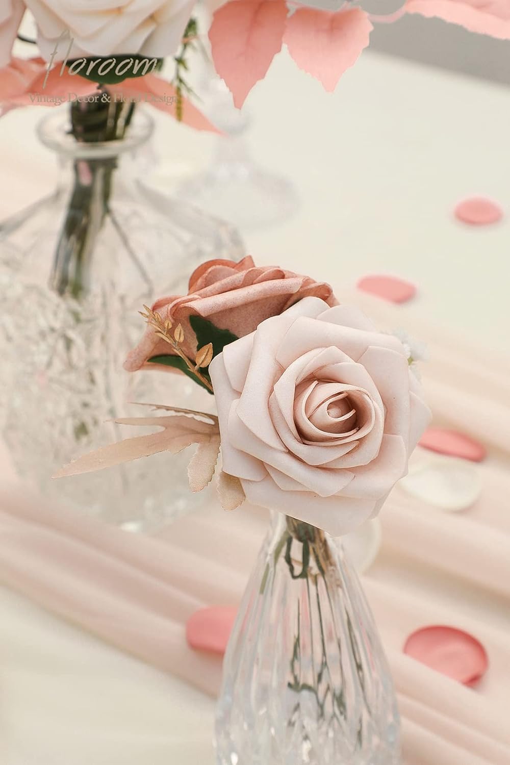 Floroom Artificial Flowers 25pcs Real Looking Morandi Peach Ombre Colors Foam Fake Roses with Stems for DIY Wedding Bouquets Bridal Shower Floral Centerpieces Party Tables Home Decorations