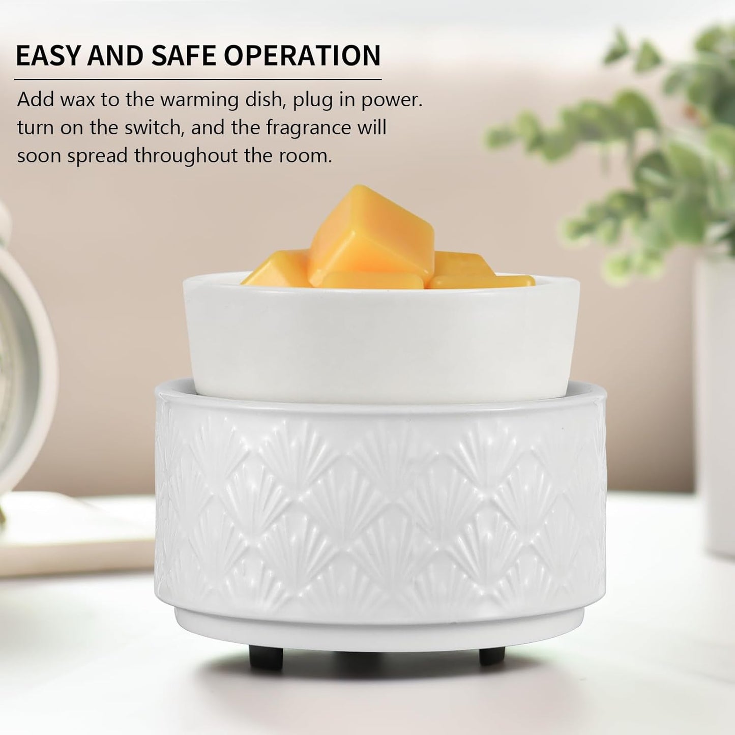 mocosa Ceramic Wax Warmer Wax Melt Warmer for Scented Wax 3-1 Electric Candle Warmer Home Fragrance Wax Burner as Gifts for Mom Grandma Women(White-Fan Shaped)