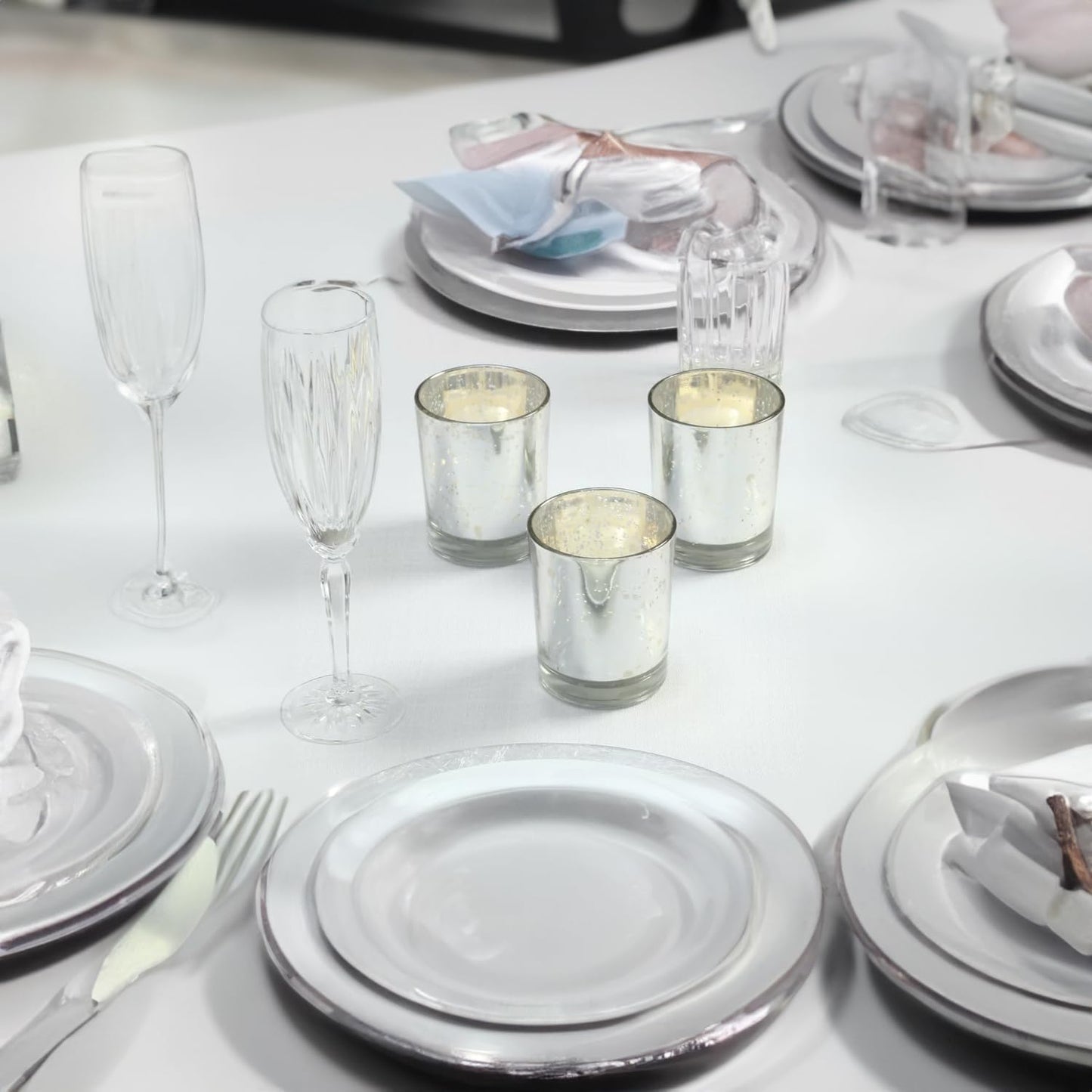 WGV Silver Speckled Tea Light Votive Candle Holder 2.2x2.75, Small Tiny Utility Cylinder Mercury Glass Vase, Home Accent Decor, 6 Pieces