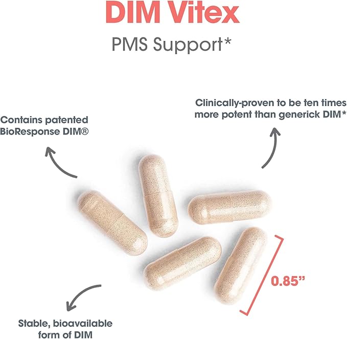 Allergy Research Group DIM Vitex Supplement - Supports Healthy Hormone Balance & Menstrual Cycle, PMS Formula, Vitamin B6, Hypoallergenic, Vegetarian Capsules, Soy-Free - 120 Count