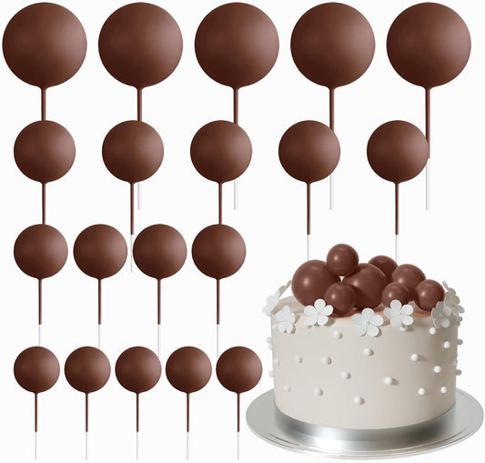 ASTARON 20 Pcs Ball Cake Topper Decorations Mini Balloons Cake Topper Sticks Brown Balls Cake Picks Cake Topper Balls Cake Decorations for Wedding Birthday Cake Decorations