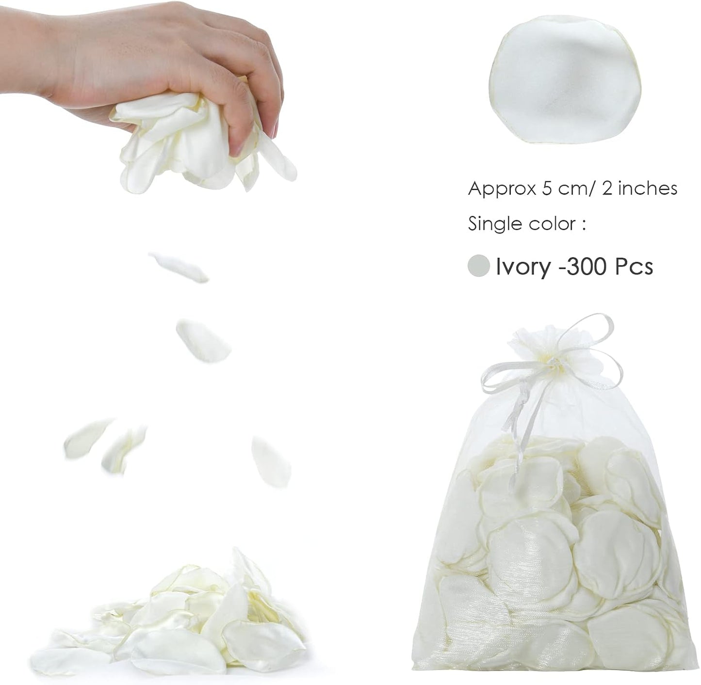 Artificial Ivory White Rose Petals 300pcs Reusable Silk Rose Petals Separated Flower Petals for Wedding Flower Girl Basket Anniversary Party Dinner Table Decoration