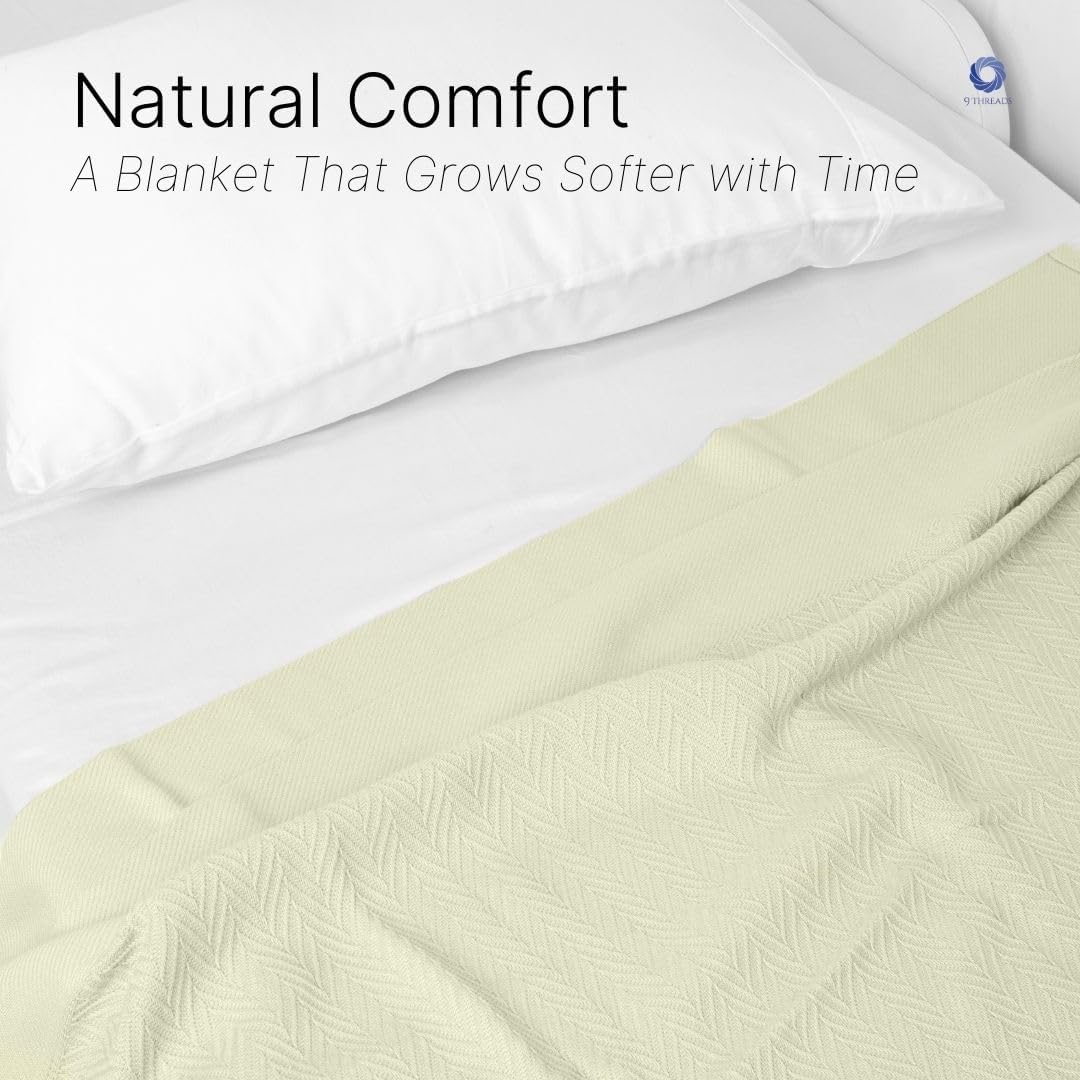 100% Cotton Herringbone Weave Blankets, 90" X 90" Queen, Throw Blanket for Bed, All Season Cotton Blanket, Cozy Blanket,Throws & Bed Blanket, Throw Blanket for Couch, Modern Home Decor -Sage