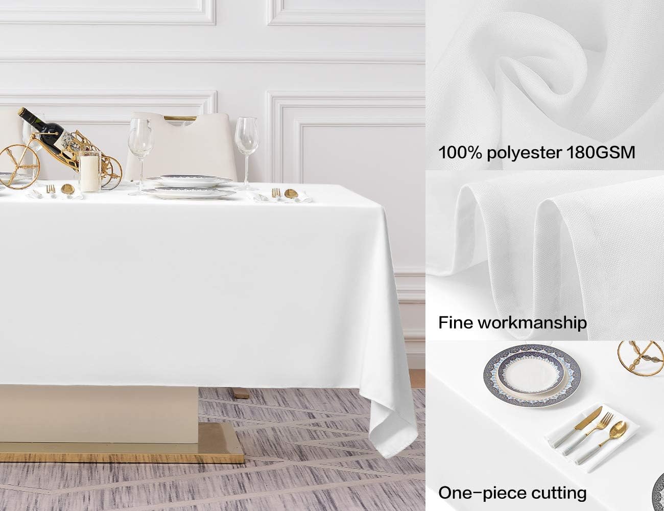 Surmente 10 Pack White Rectangle Tablecloth 60 x 102-inch Rectangular Polyester Table Cloth for Weddings, Banquets, or Restaurants