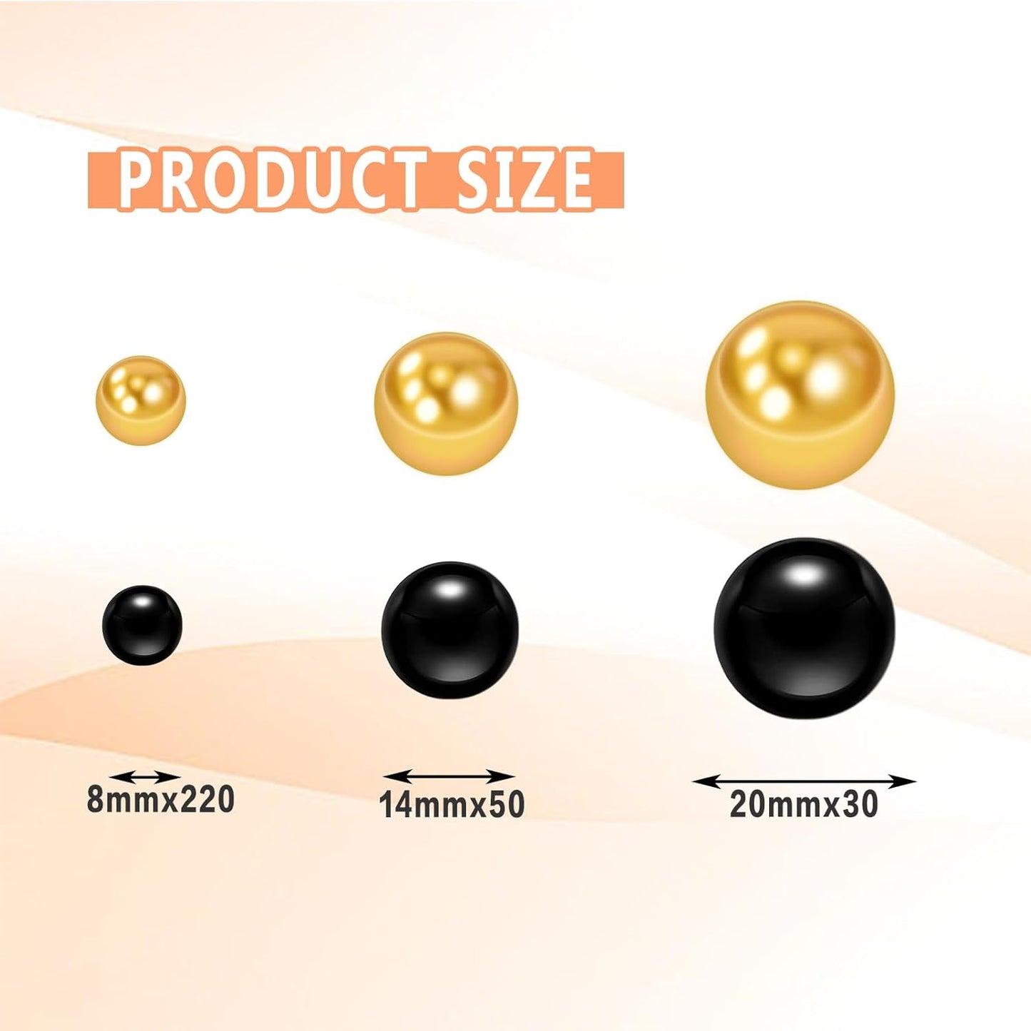 300Pcs Vase Filler Black and Golden Yellow No Hole Faux Pearl Beads for Vase Filling Decorations, Candle Centerpieces, Wedding Centerpieces, Home Party Decor (8/14/20mm)