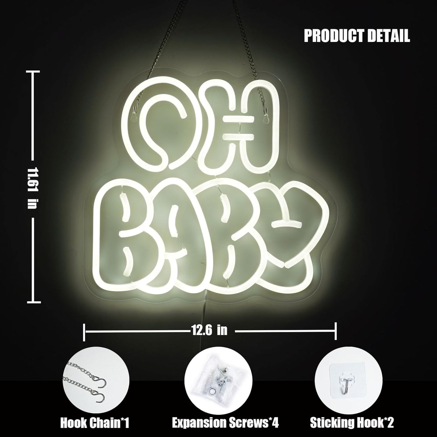 Oh Baby Neon Sign for Backdrop Wall Decor, Cute Decorative Lights, oh baby Neon Lights for Baby Shower Birthday Party Bedroom gender reveal parties Baby's Room Cool White size:12.6 * 11.61In