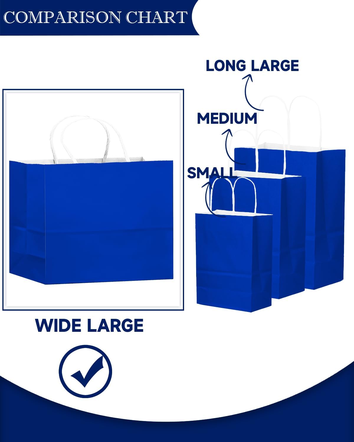 qiqee 100PCS Large Gift Bag with Handles Bulk 13"x4.5"x10" Gift Bags Diamond Blue Multiple Uses (32x11x25cm,Wide Large)