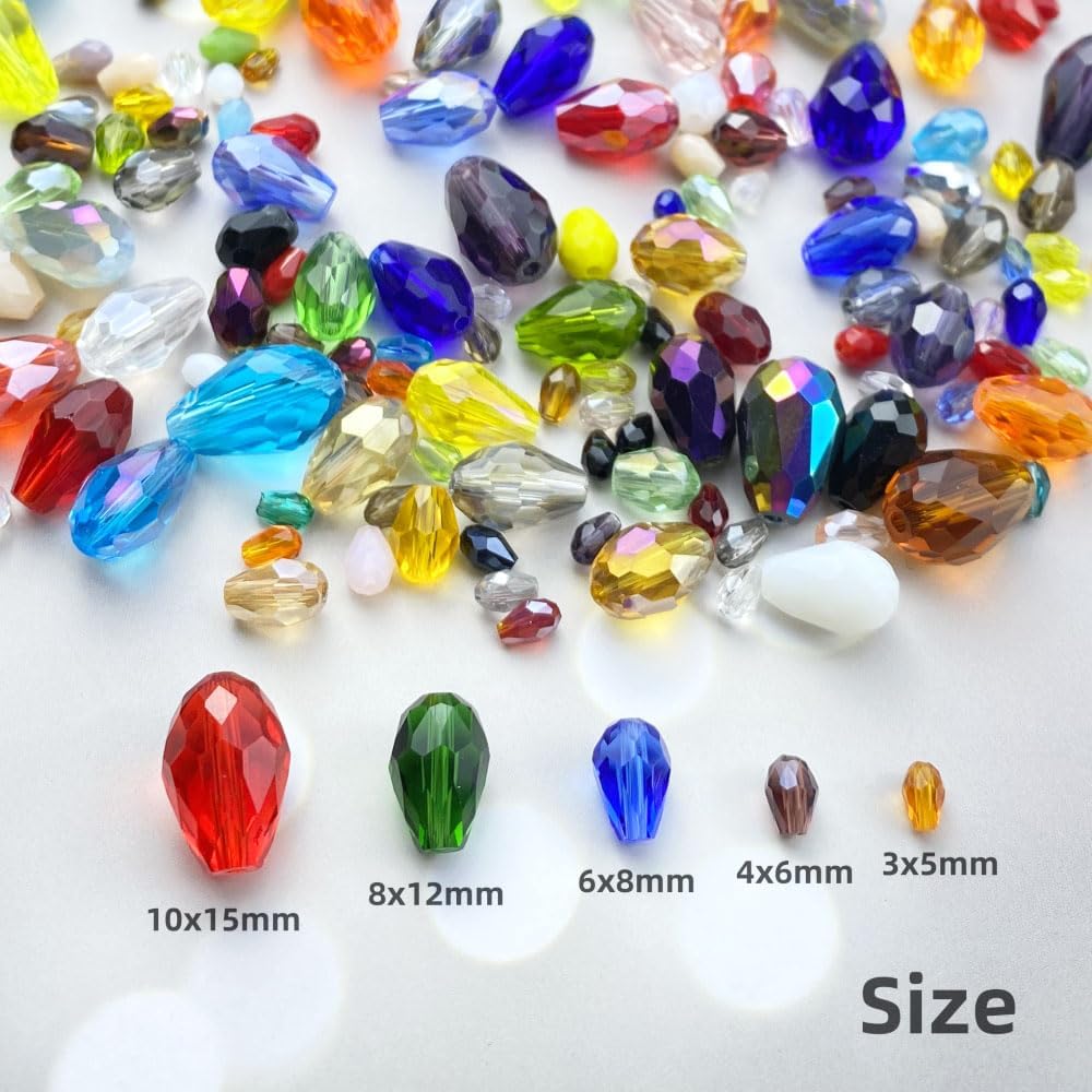 110pcs 6x8mm Teardrop Crystal Glass Beads Vertical Hole Faceted Loose Spacer Beads for DIY Craft Jewelry Making Necklace Bracelet Earring Wind Chimes(Red Series)