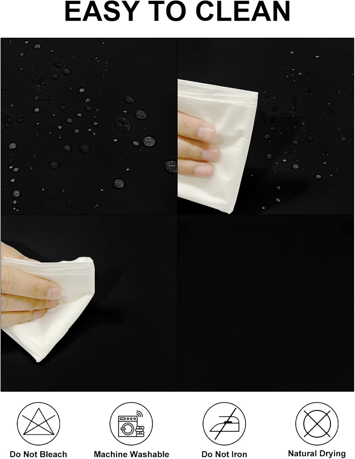 Fokitut 2 Pack Waterproof Square Tablecloth, 52x52 Inch, Stain Resistant and Wrinkle Polyester Table Cloth, Fabric Table Cover for Kitchen Dining, Wedding, Party, Holiday Dinner-Black