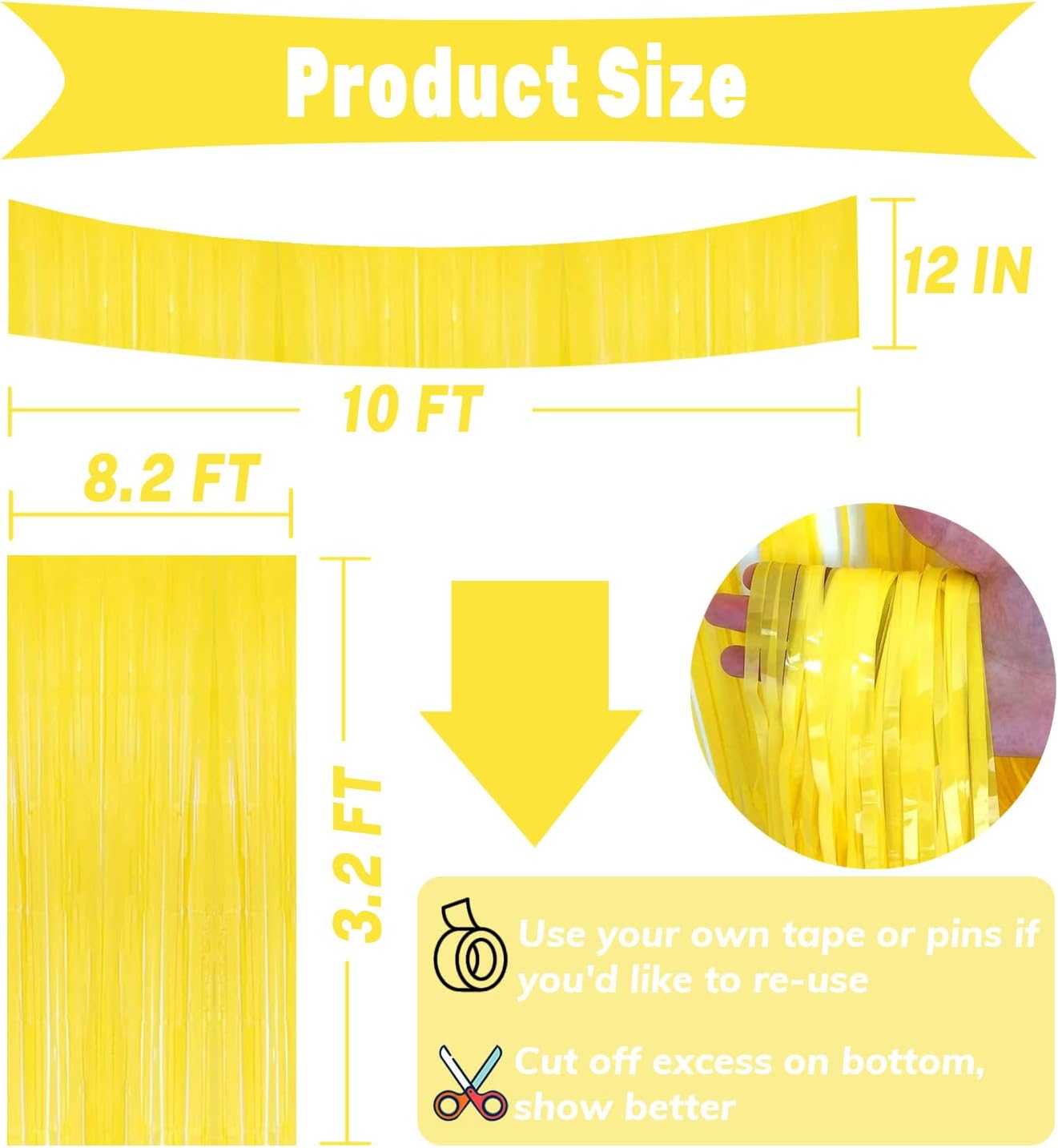 4P Metallic Foil Fringe Tinsel Streamer Banner Table Skirts for Rectangle Tables Backdrop Garland Curtains for Parade Floats Wedding Graduation Anniversary Birthday Parties Decoration (Makaron Yellow)