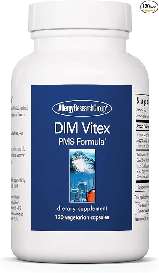Allergy Research Group DIM Vitex Supplement - Supports Healthy Hormone Balance & Menstrual Cycle, PMS Formula, Vitamin B6, Hypoallergenic, Vegetarian Capsules, Soy-Free - 120 Count