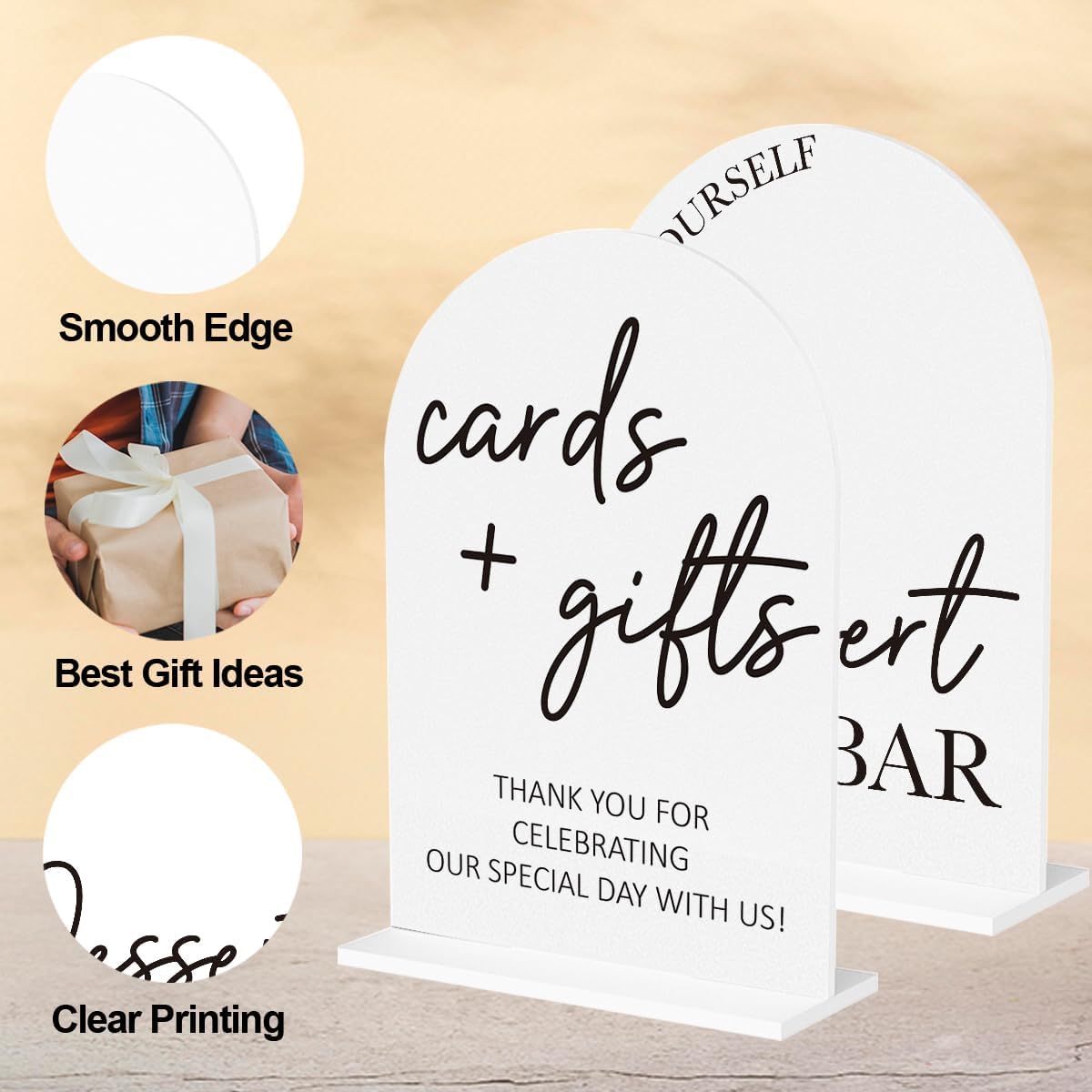 2Pcs Dessert Bar Sign Cards and Gifts Signs for Wedding Engagement Party Bridal Shower Baby Shower Table Desk Acrylic Decor