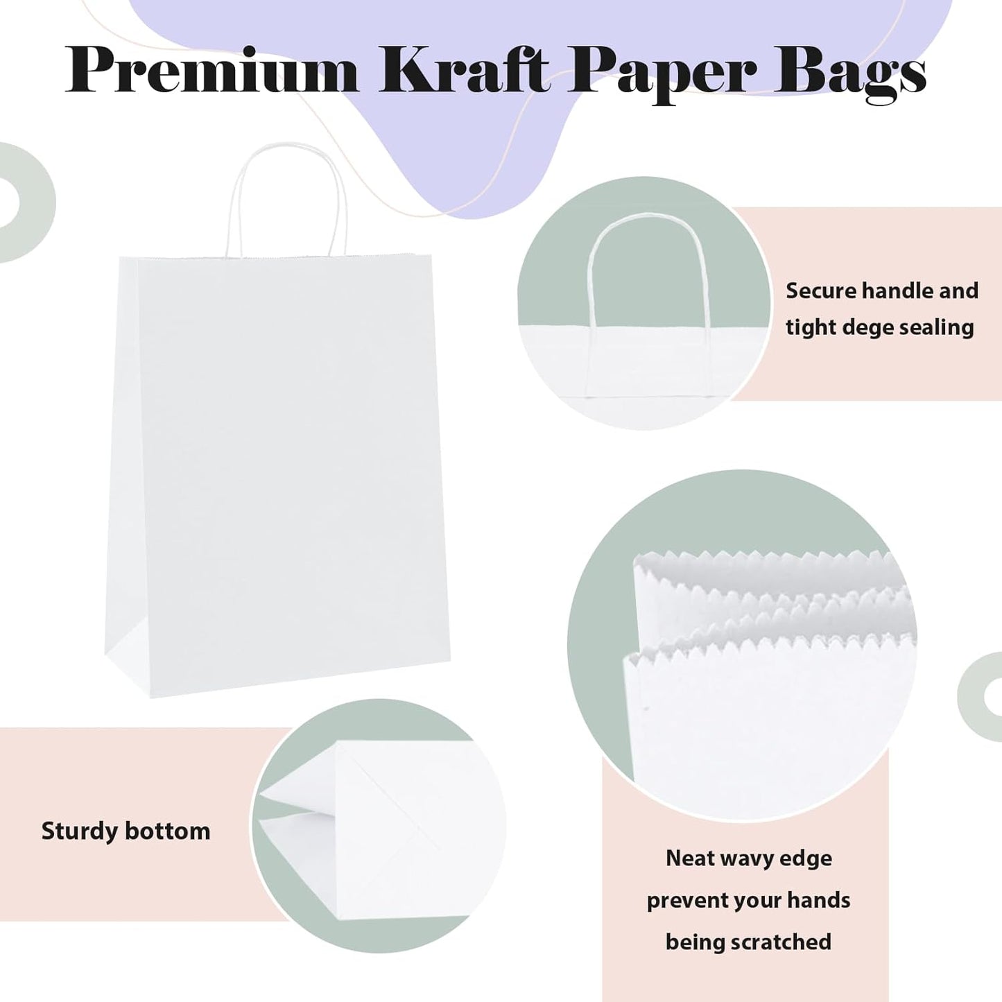 GSSUSA White Kraft Paper Gift Bag with Handles, 10x5x13 Bulk Shopping Grocery Paper Bags 100 Pc, Party Favor, Retail, Small Business, Packaging, Mother's Day, Merchandise, Boutique, Wedding