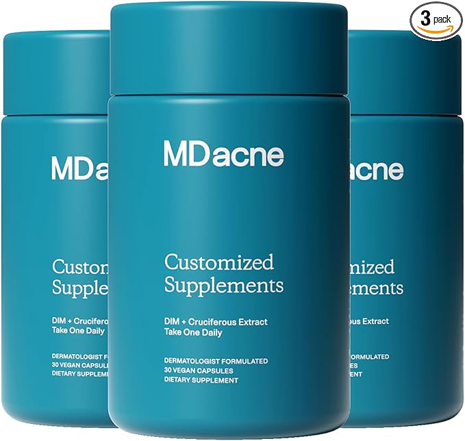 MDacne DIM Skin Clearing Supplements (90 Capsules) - for Acne Treatment, Estrogen Balance, Hormone Menopause Relief & Bodybuilding, Cruciferous Extract & Bioperine - Dermatologist Formulated (3 Pack)