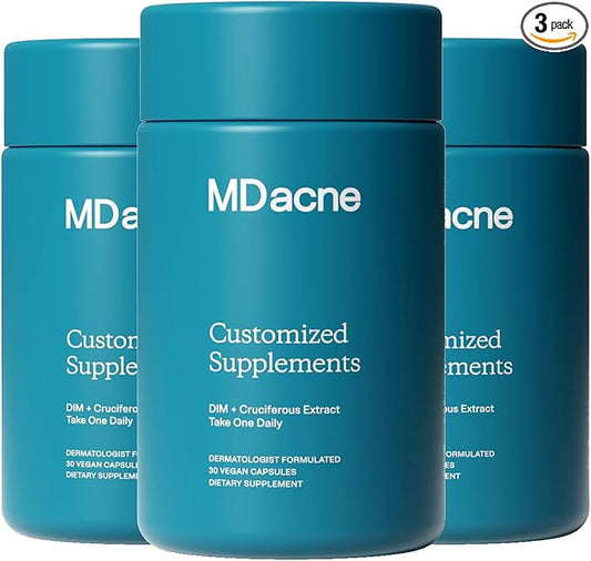 MDacne DIM Skin Clearing Supplements (90 Capsules) - for Acne Treatment, Estrogen Balance, Hormone Menopause Relief & Bodybuilding, Cruciferous Extract & Bioperine - Dermatologist Formulated (3 Pack)
