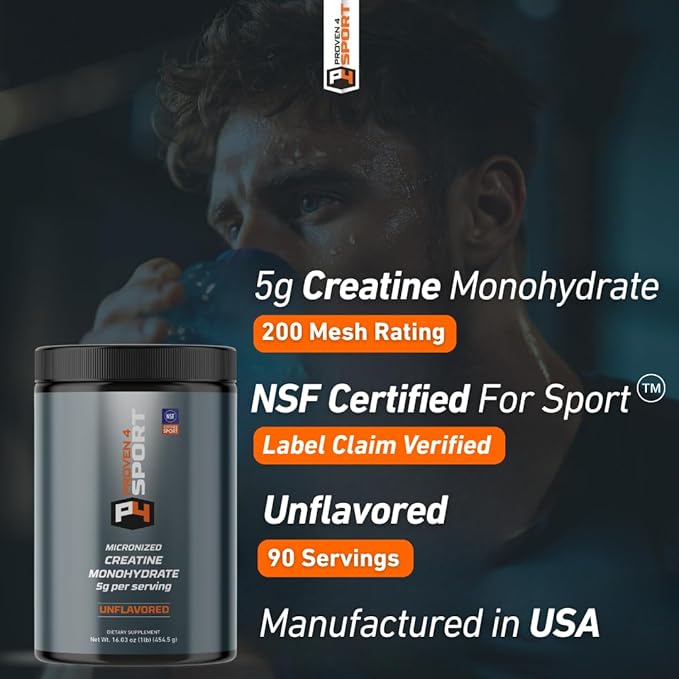 Proven4 Creatine Monohydrate Micronized Powder - NSF Certified for Sport® Supports Muscle Strength, Performance & Recovery from Exercise, Unflavored 16 Oz - 90 Servings