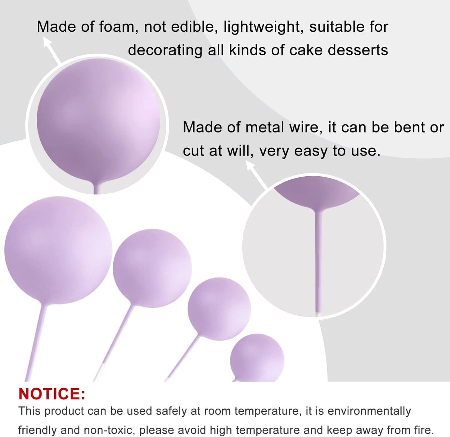 ASTARON 20 Pcs Ball Cake Topper Decorations Mini Balloons Cake Topper Sticks Light Purple Balls Cake Picks Cake Topper Balls Cake Decorations for Wedding Birthday Cake Decorations