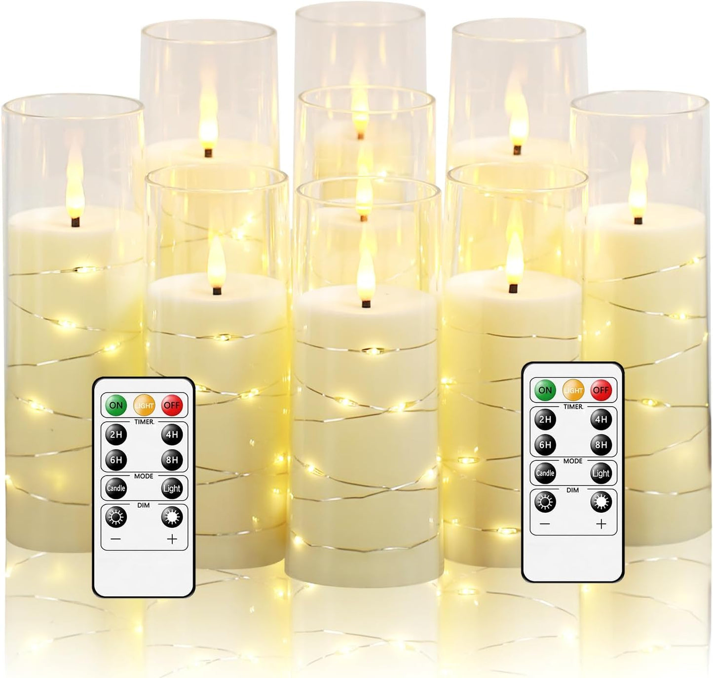 Flickering Flameless LED Candles,Battery Operated Candles 9 Pcs with Embedded Star String,Acrylic LED Pillar Candles with Remote,Suitable for Home Decoration to Create an Atmosphere (Ivory)