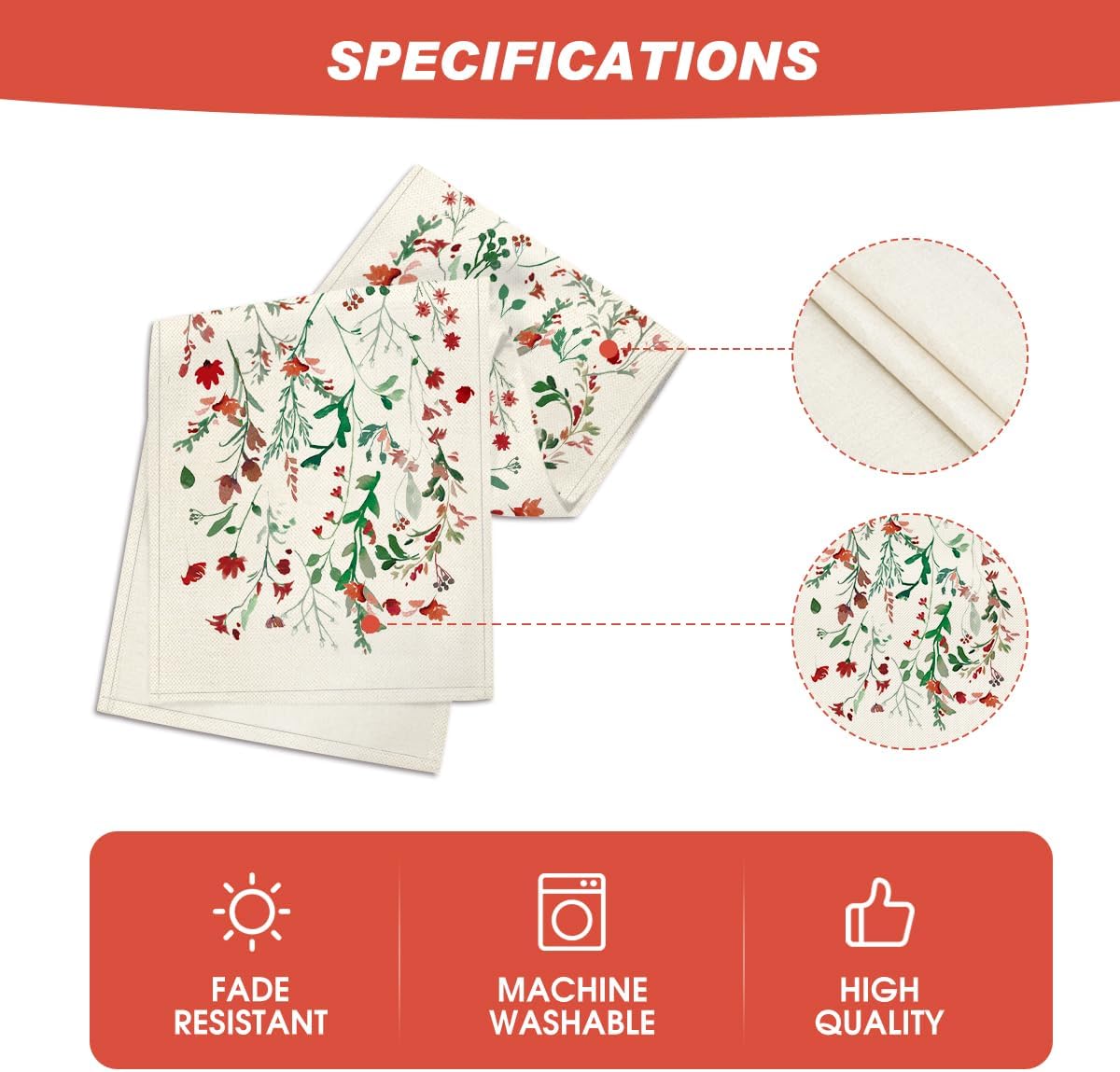 Artoid Mode Floral Leaves Christmas Table Runner, Wild Flowers and Grasses Winter Kitchen Dining Table Decoration for Home Party Decor 13x90 Inch