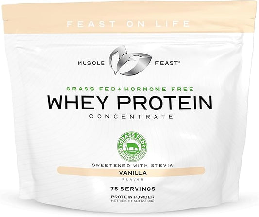 Muscle Feast Grass-Fed Whey Protein Concentrate Powder, All Natural, Hormone Free Pasture Raised Whey Protein Powder for Women & Men, Clean, Non-GMO & Gluten Free Whey Concentrate - Vanilla, 5lb