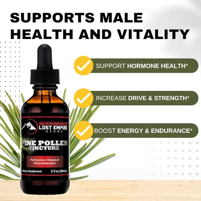 Pine Pollen Tincture Pine Pollen Liquid Extract for Testosterone - Alcohol Tincture is Superior for Better Absorption, 3rd Party Lab Tested (2 Ounce)
