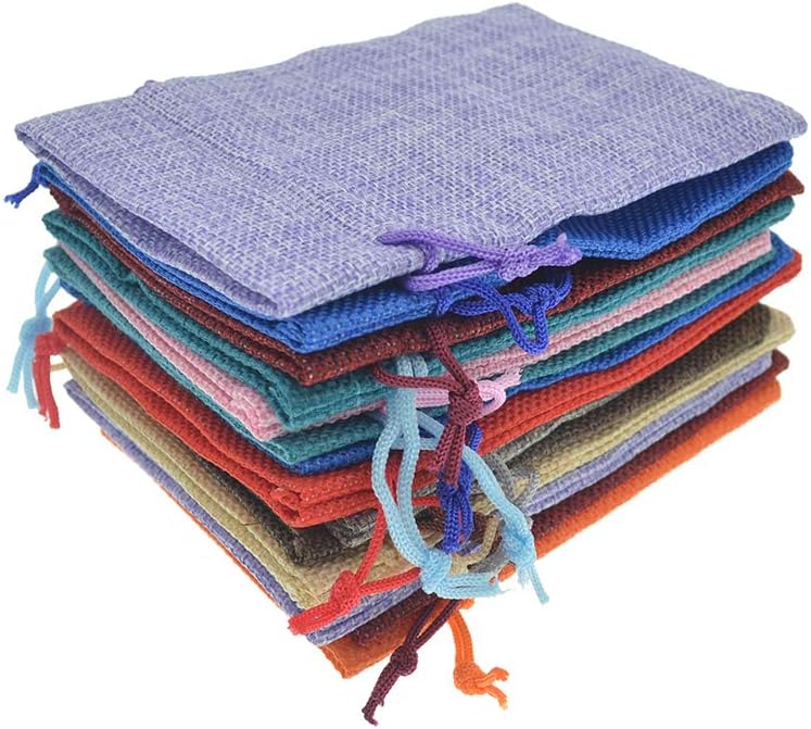 20pcs Burlap Favor Bags, 5x7 Inch Drawstring Linen Jewelry Bags for Christmas Wedding Party Gifts Storage Pouches - Mixed Color