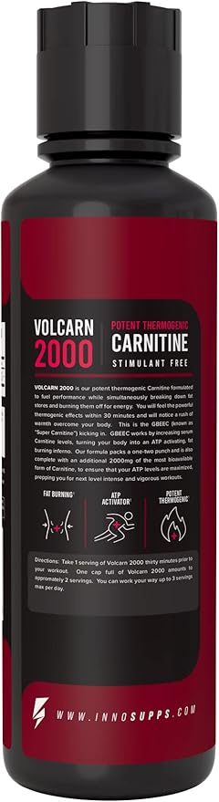 InnoSupps Volcarn 2000 - L-CARNITINE Advanced Energy Liquid | ATP Enhancer with GBEEC | Boosts Energy, Enhances Focus, Caffeine Free, No Artificial Sweeteners | 32 Servings (Sour Kids Candy)