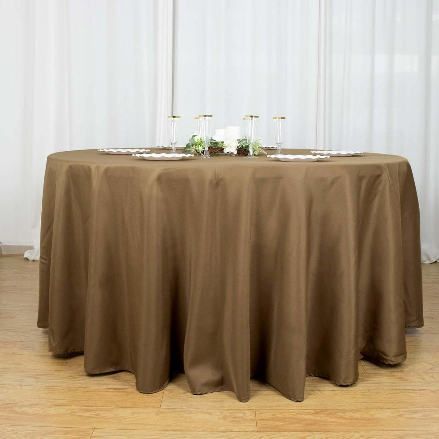 Efavormart Round Tablecloth, 120 Inch Stain & Wrinkle Resistant Washable Table Cloth, Decorative Polyester Fabric Table Cover for Banquet, Wedding, Dining - Taupe