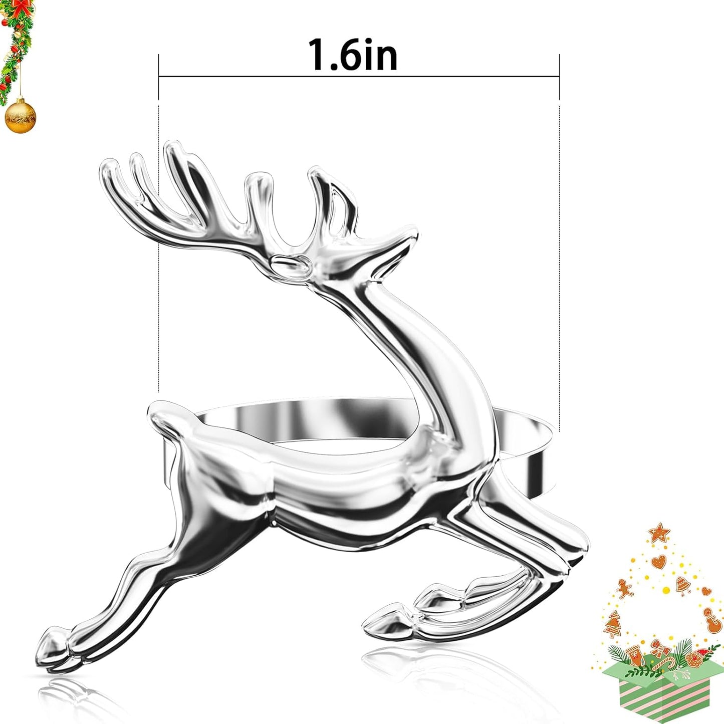 ZeeDix Silver Reindeer Christmas Napkin Rings Set of 8, Napkin Holder Ring for Christmas Dinner Table Decor Cloth Napkins, Wedding Receptions, Holiday Party, Banquet and Home Kitchen