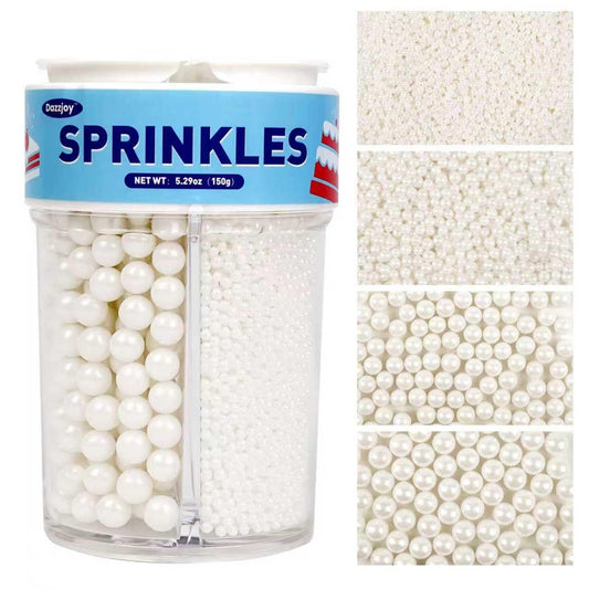 White Pearls, Sprinkles, Edible Pearl Sprinkles for Cake Decorating, 150g/5.29oz, Food Grade, Baking Cake Decoration & Cupcake Topper, Wedding Party Valentines Supplies