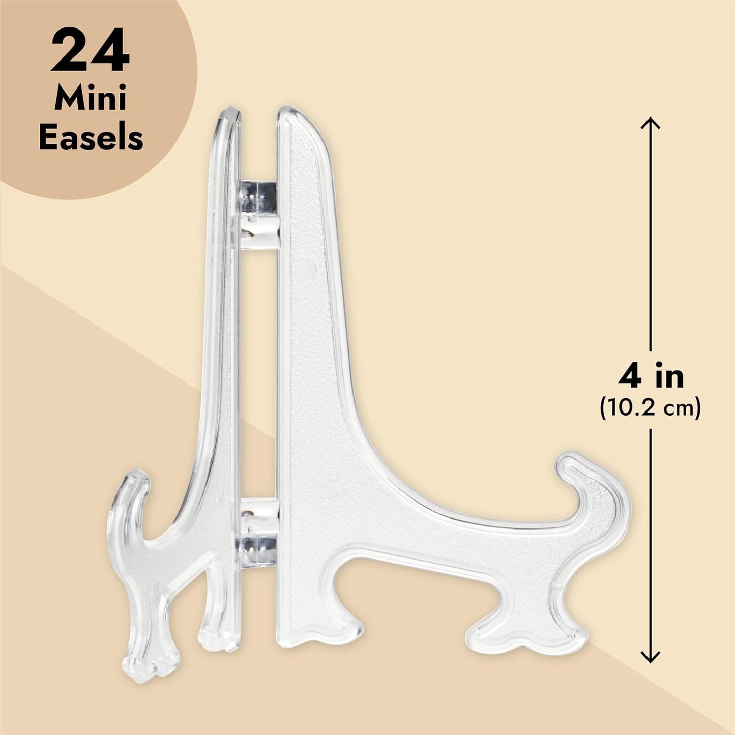 Juvale Clear Mini Easels for Place Cards - 4-Inch Clear Plastic, Pack of 24 - Easels for Pictures - Picture Holders for Tables