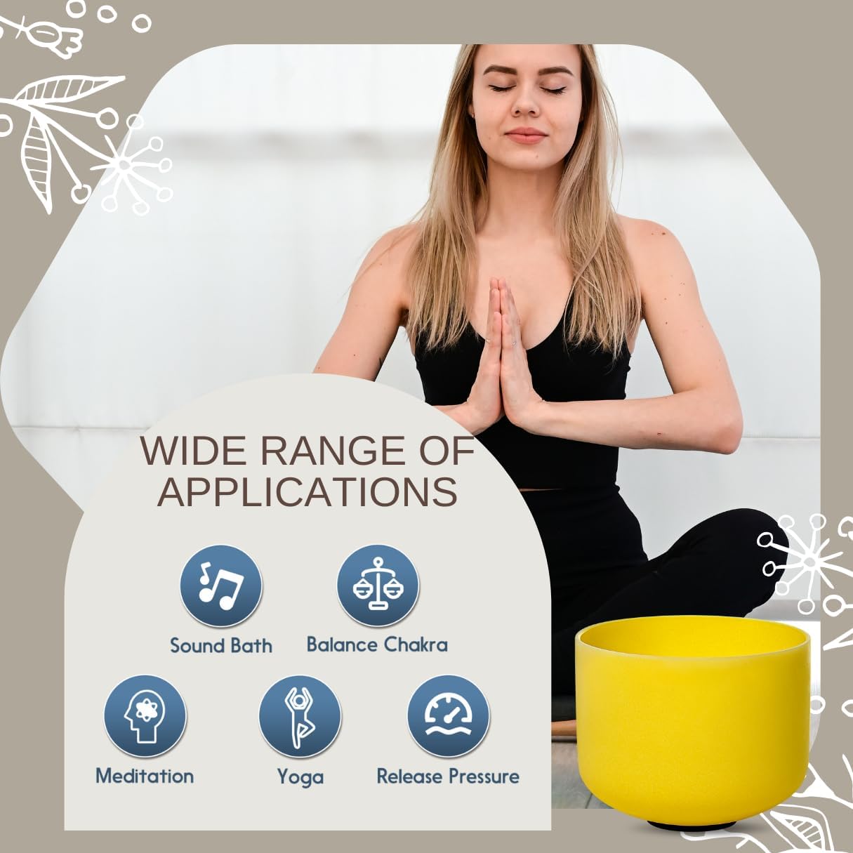 10 inch Yellow E Note Solar Plexus Quartz Crystal Singing Bowl, for Healing Mindfulness Meditation Yoga Sound Baths, with Rubber Mallet O-ring