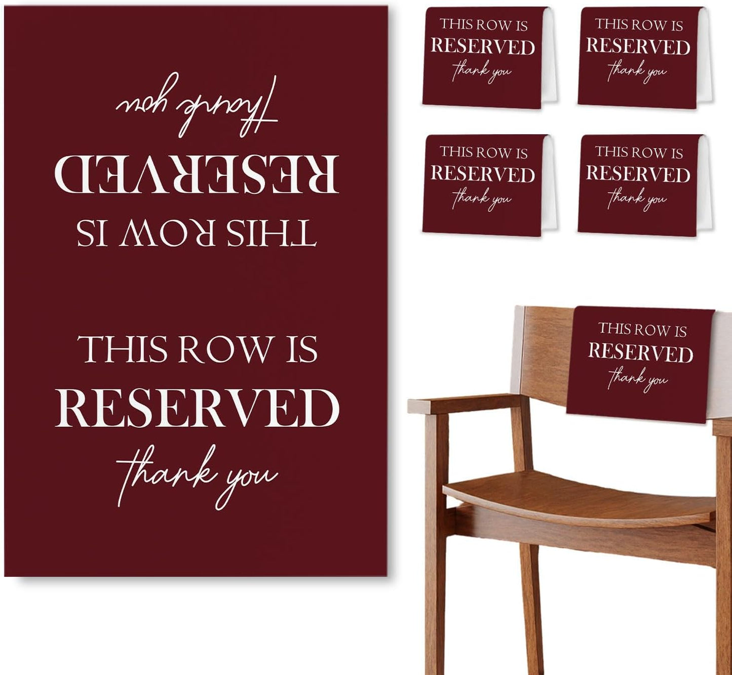 Reserved Seating Chair Signs, This Row Is Reserved Pew Cloths Seating Placeholder for Church Pews, Burgundy Wedding Decorations for Reception Parties Celebrations Event (Burgundy, 4 PCS)