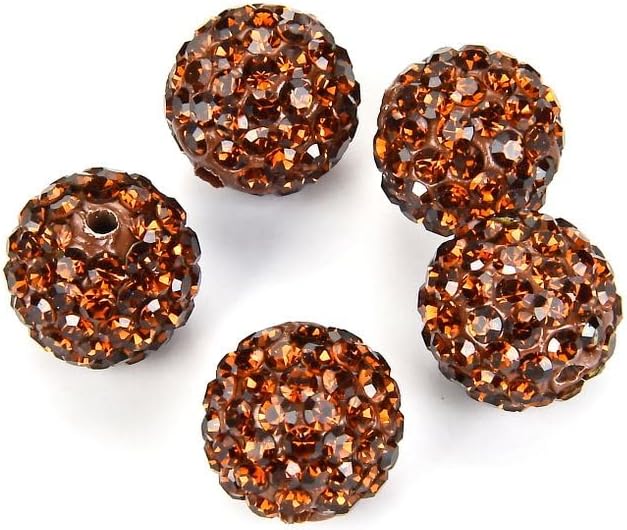 25pcs Adabele Grade A Suncatcher Crystal Rhinestone Pave Loose Beads 10mm Smoked Topaz Yellow Polymer Clay Disco Ball Spacers Compatible with Shamballa All Craft Jewelry Making DB10-51