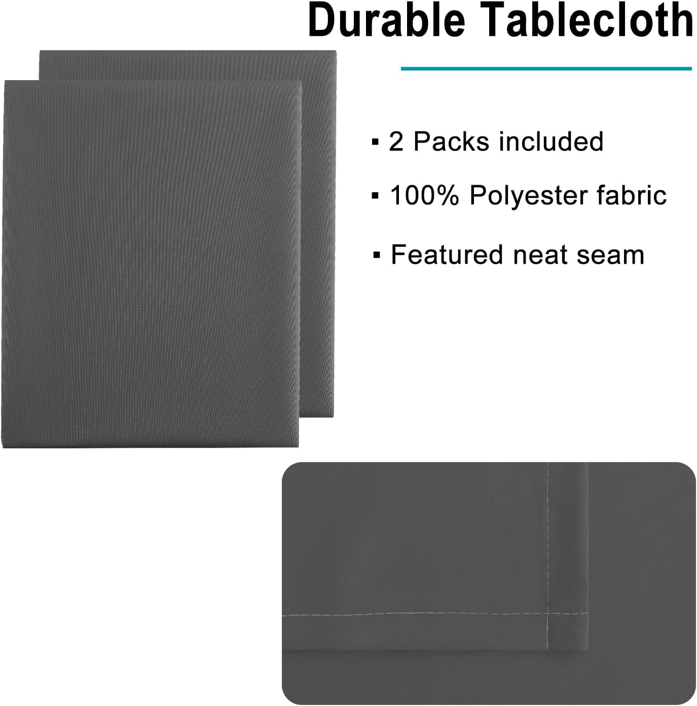 Hiasan 2 Pieces Square Tablecloth - Waterproof and Spillproof Dining Room Washable Polyester Table Cloth for Dining Room, 30 x 30 Inch, Grey