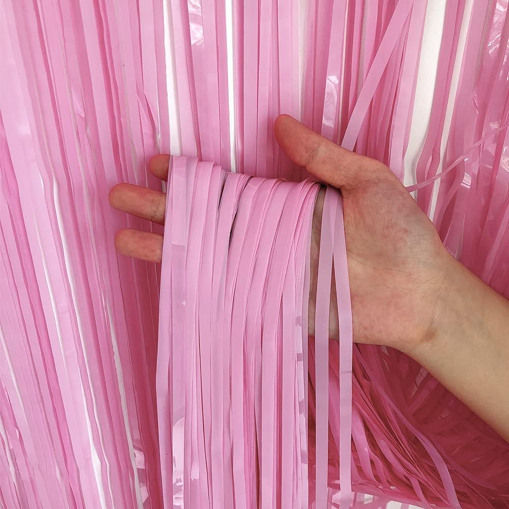 BEISHIDA 2 Pack Pink Tinsel Foil Fringe Curtains Light Macaron Metallic Curtain Photo Backdrop for Wedding Party Birthday Stage Bridal Shower Decor(3.28 ft x 6.56 ft)