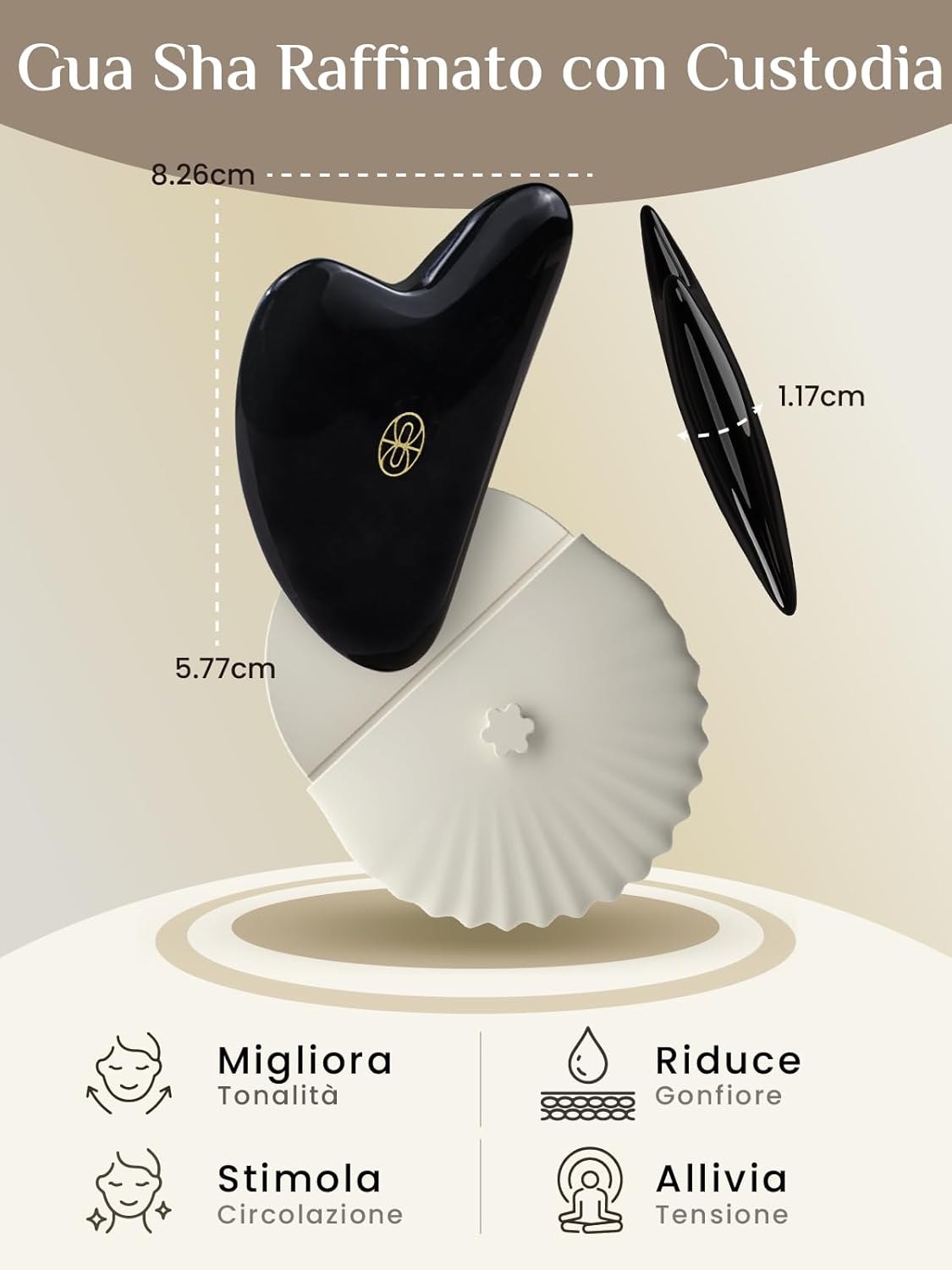 Rena Chris Gua Sha Facial Tools, Ergonomic Black Obsidian Jade Guasha Tool for Face Massage, Manual Facial Massager Tool for Jawline Sculpting and Puffiness Reduction with Silicone Case (Black)