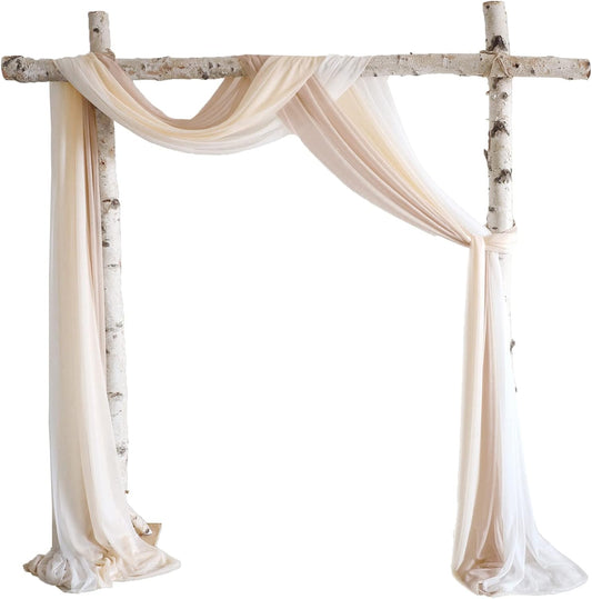 Lookein Chiffon Arch Fabric Drapes for Wedding Arbor Ceremoney Backdrop Decoration Stair Swag, 3 Panels 30" Wide 6 Yards, Cream & Nude